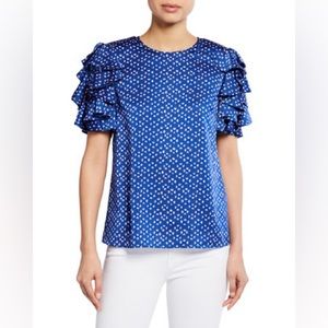 Kate Spade Geo Dot Ruffle Sleeve Top